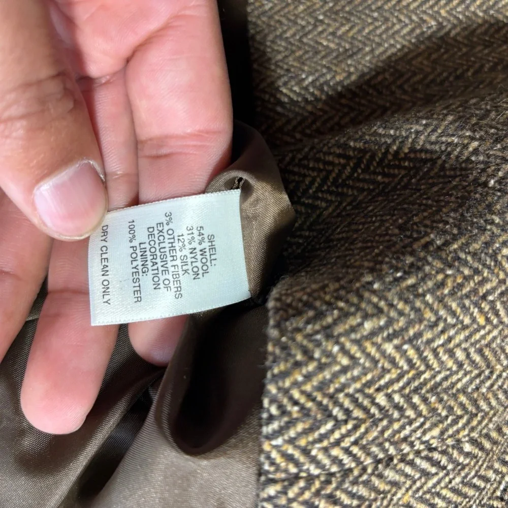 Talbots Womens Vest Tan Brown Herringbone Oak Leaf Applique Button Front Size S‎ - Picture 5 of 10